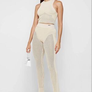 Maniere de Voir Knit Ribbed Pants Pull On NEW XS Beige Legging